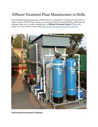 Effluent Treatment Plant Manufacturer in Delhi