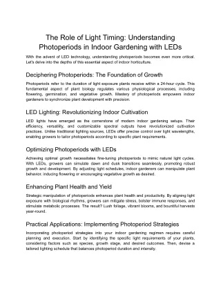 The Role of Light Timing_ Understanding Photoperiods in Indoor Gardening with LEDs