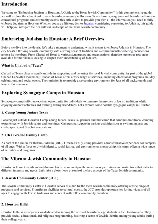 Embracing Judaism in Houston: A Guide to the Texas Jewish Community