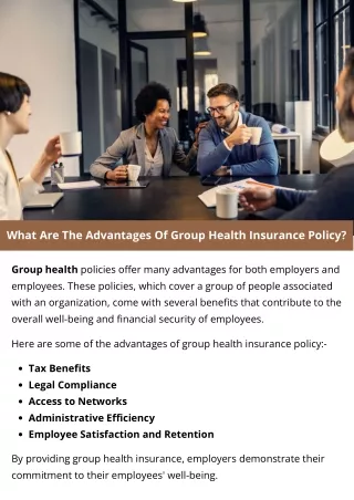 What Are The Advantages Of Group Health Insurance Policy?