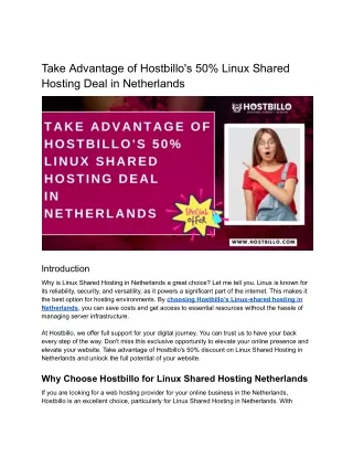 Take Advantage of Hostbillo's 50% Linux Shared Hosting Deal in Netherlands