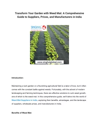 Transform Your Garden with Weed Mat_ A Comprehensive Guide to Suppliers, Prices, and Manufacturers in India