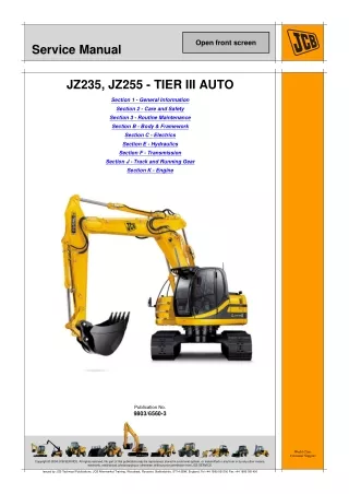 JCB JZ235 TRACKED EXCAVATOR Service Repair Manual SN（1234500 to 1235499）