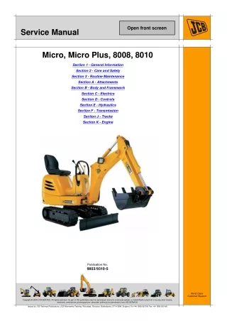 JCB Micro Plus EXCAVATOR Service Repair Manual SN M1007000 Onwards