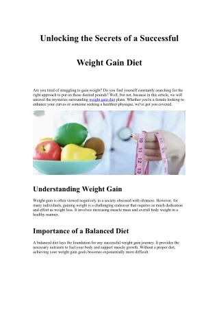 Unlocking the Secrets of a Successful Weight Gain Diet