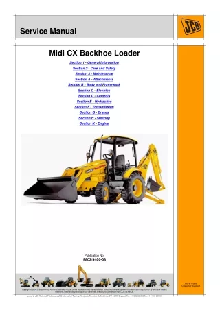 JCB MIDI CX BACKHOE LOADER Service Repair Manual SN（972021 to 985136）