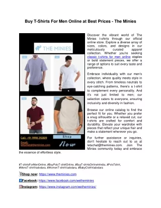 Buy T-Shirts For Men Online at Best Prices - The Minies