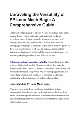 Unraveling the Versatility of PP Leno Mesh Bags