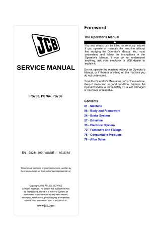 JCB PS764 Transmission Service Repair Manual