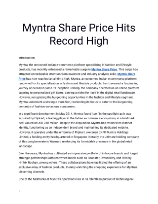 Get The Best Myntra Share Price Only At Planify