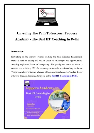 Ace IIT Coaching in Delhi: Toppers Academy - Empowering Success Stories