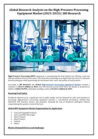 Global Research Analysis on the High-Pressure Processing Equipment Market (2023-2033) | BIS Research