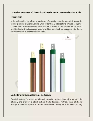 Unveiling the Power of Chemical Earthing Electrodes: A Comprehensive Guide