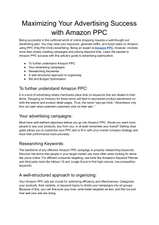 Maximizing Your Advertising Success with Amazon PPC - Google Docs