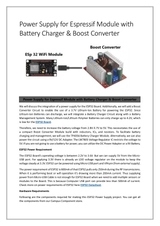 Power Supply for Espressif Module with Battery Charger