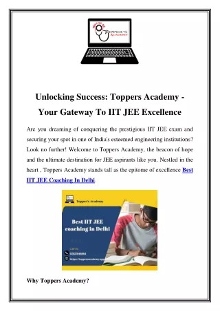 Top-Ranked IIT JEE Coaching in Delhi | Toppers Academy