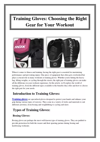 Training Gloves Choosing the Right Gear for Your Workout