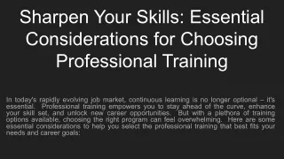 Sharpen Your Skills: Essential Considerations for Choosing Professional Training