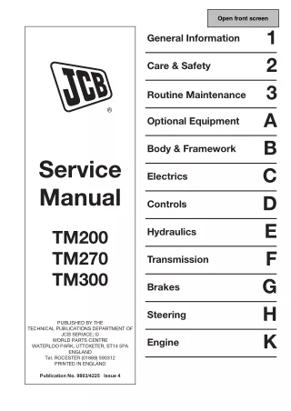 JCB TM270 Farm Master Loader Service Repair Manual SN0787000 Onwards