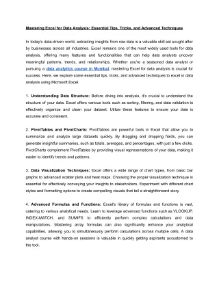 Mastering Excel for Data Analysis_ Essential Tips, Tricks, and Advanced Techniques