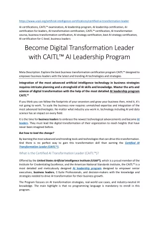 Certified AI Transformation Leader CAITL™  AI Leader Certifications