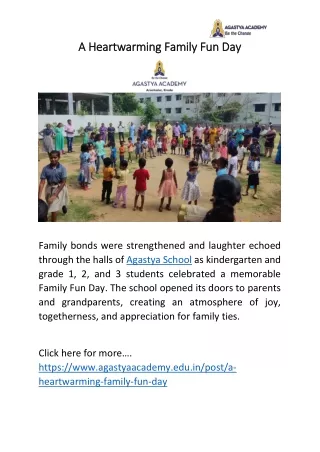 A Heartwarming Family Fun Day -Agastya academy