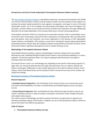 Thermoplastic Elastomers Market Share, Growth, Trends Analysis by 2030