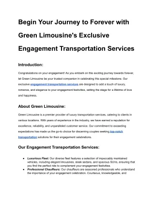 Begin Your Journey to Forever with Green Limousine's Exclusive Engagement Transportation Services