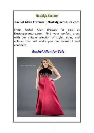 Rachel Allan For Sale  Nostalgiacouture.com