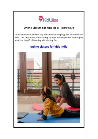 Online Classes For Kids India  Kidwise.in