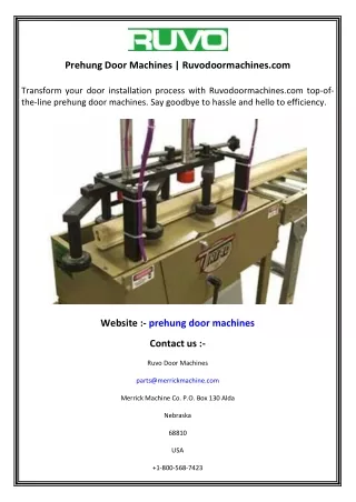 Prehung Door Machines  Ruvodoormachines.com