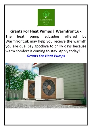 Grants For Heat Pumps Warmfront.uk