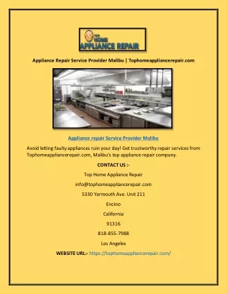 Appliance Repair Service Provider Malibu | Tophomeappliancerepair.com