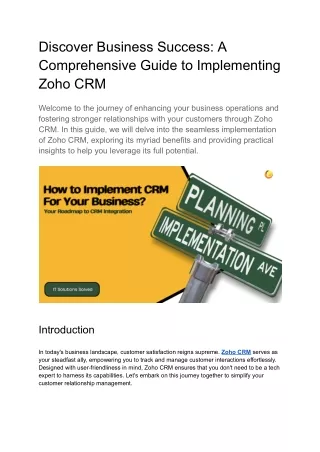 Discover Business Success: A Comprehensive Guide to Implementing Zoho CRM