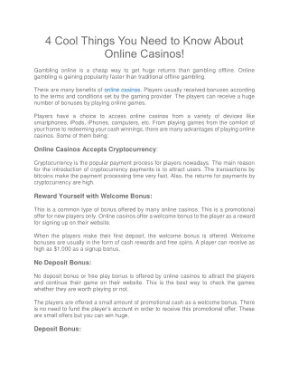 4 Cool Things You Need to Know About Online Casinos