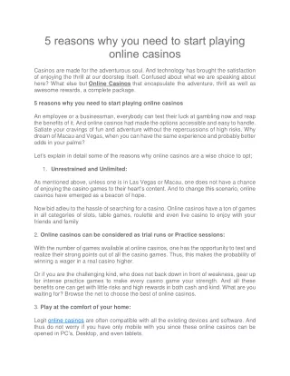 5 reasons why you need to start playing online casinos