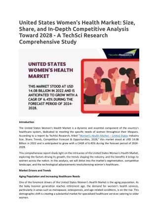 United States Women's Health Market [2028]: Dissecting Size, Share, and Competit