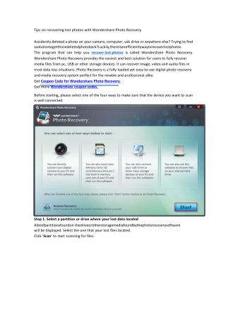 Tips on recovering lost photos with Wondershare Photo Recove