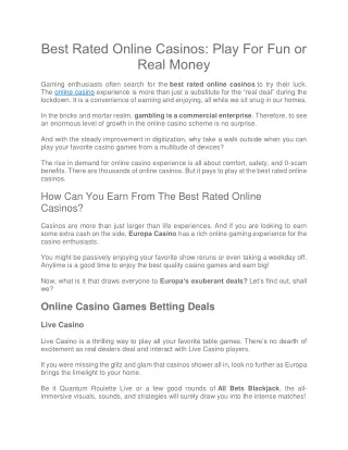 Best Rated Online Casinos