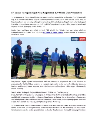 Sri Lanka Vs Nepal Nepal Picks Gujarat for T20 World Cup Preparation