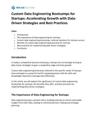 Custom Data Engineering Bootcamps for Startups Accelerating Growth with Data-Driven Strategies and Best Practices