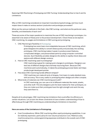 Exploring CNC Machining in Prototyping and CNC Turning