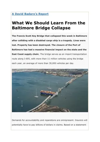 A David Badaros Report on Baltimore Bridge Collapse