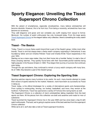 Sporty Elegance Unveiling the Tissot Supersport Chrono Collection