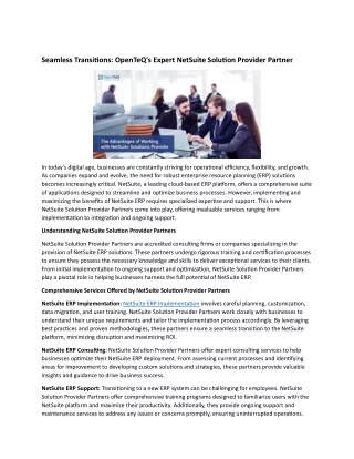 Seamless Transitions: OpenTeQ's Expert NetSuite Solution Provider Partner