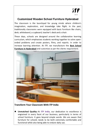 Customized Wooden School Furniture in Hyderabad