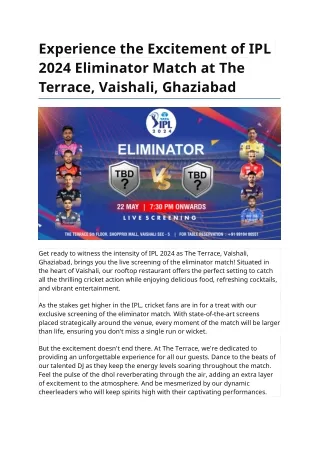 Watch TATA IPL live screening with DJ and Dhol at The Terrace vaishali ghaziabad