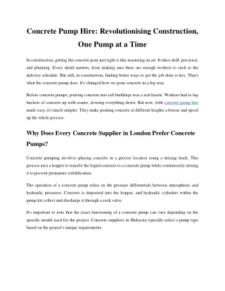 Concrete Pump Hire Revolutionising Construction, One Pump at a Time