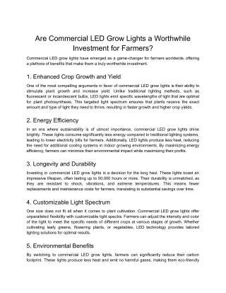 Are Commercial LED Grow Lights a Worthwhile Investment for Farmers