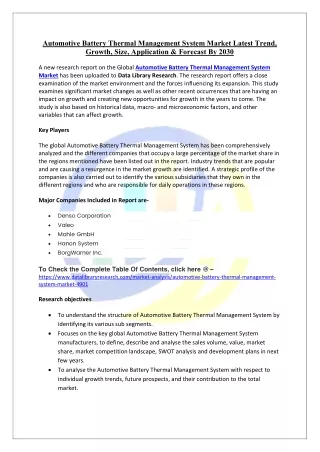 Automotive Battery Thermal Management System Market